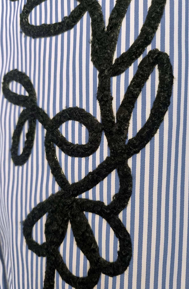 Zella Oversized Abstract Embroidered Stripe High Low Shirt Top- Light Blue