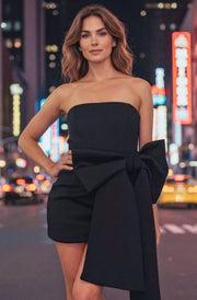 Zoya Bandeau “Bow” Scuba Dress-Black