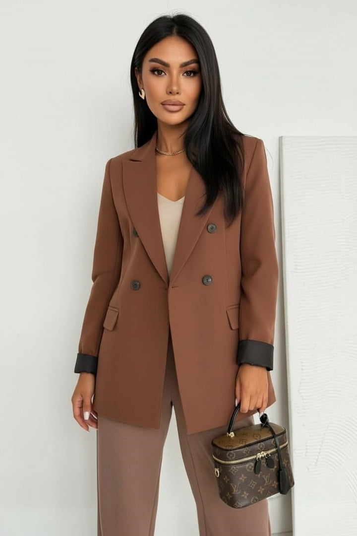 Myla Oversized Faux Leather Blazer Jacket-Brown