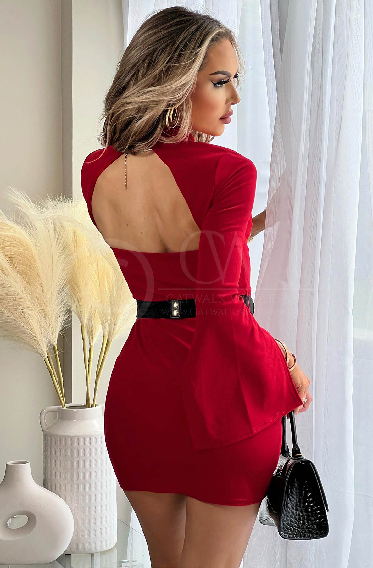 Luna Cut Out Slit Sleeve Mini Dress-Red