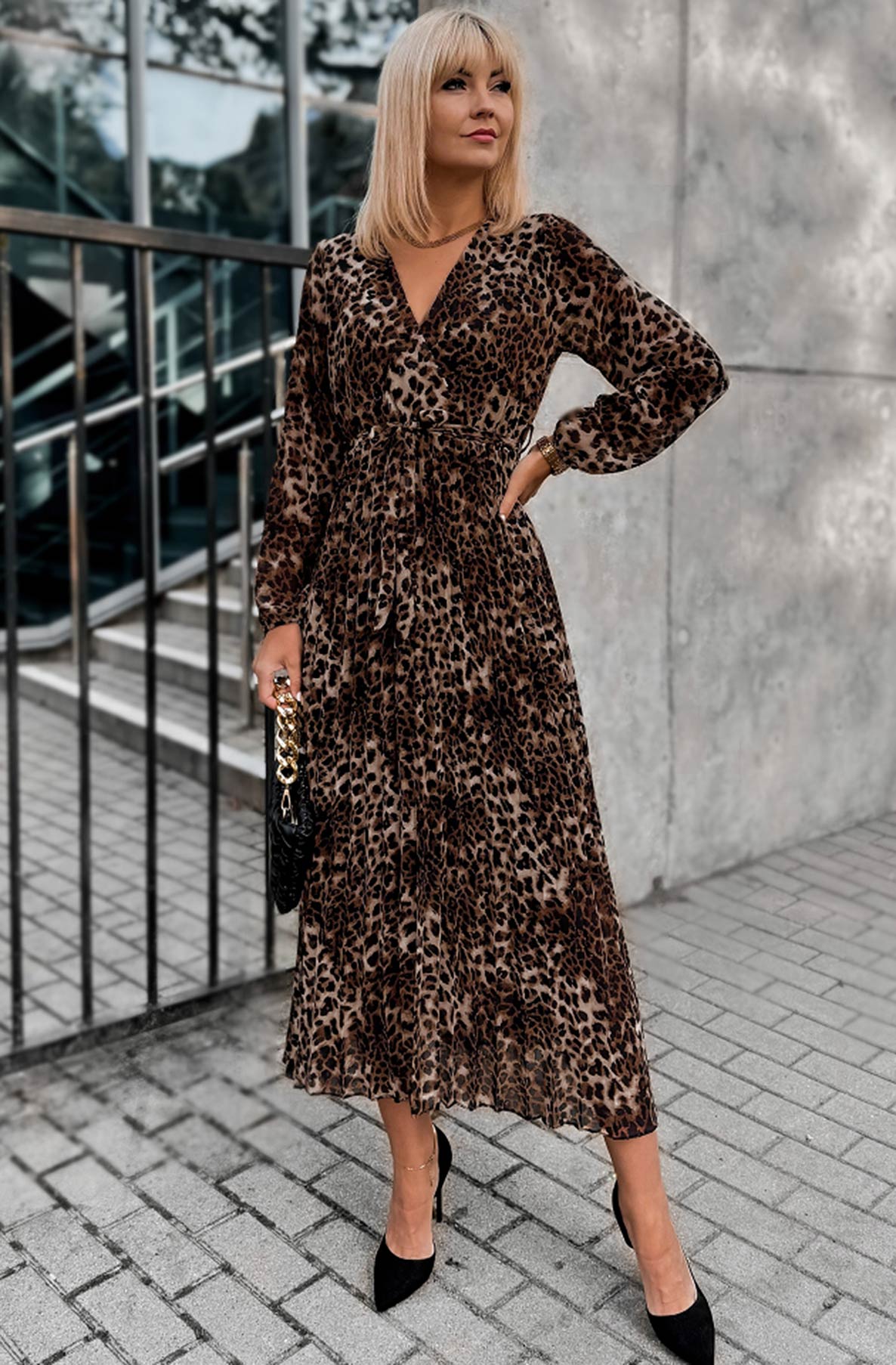 Zoe Leopard Printed Midaxi Dress-Brown