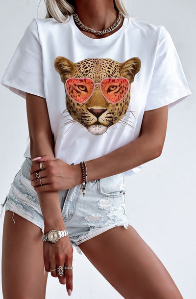 Adona 'Leopard Face' Print T-Shirt