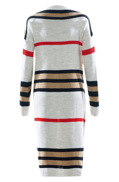 Avalon Striped Knitted Midi Jumper Dress-Stone