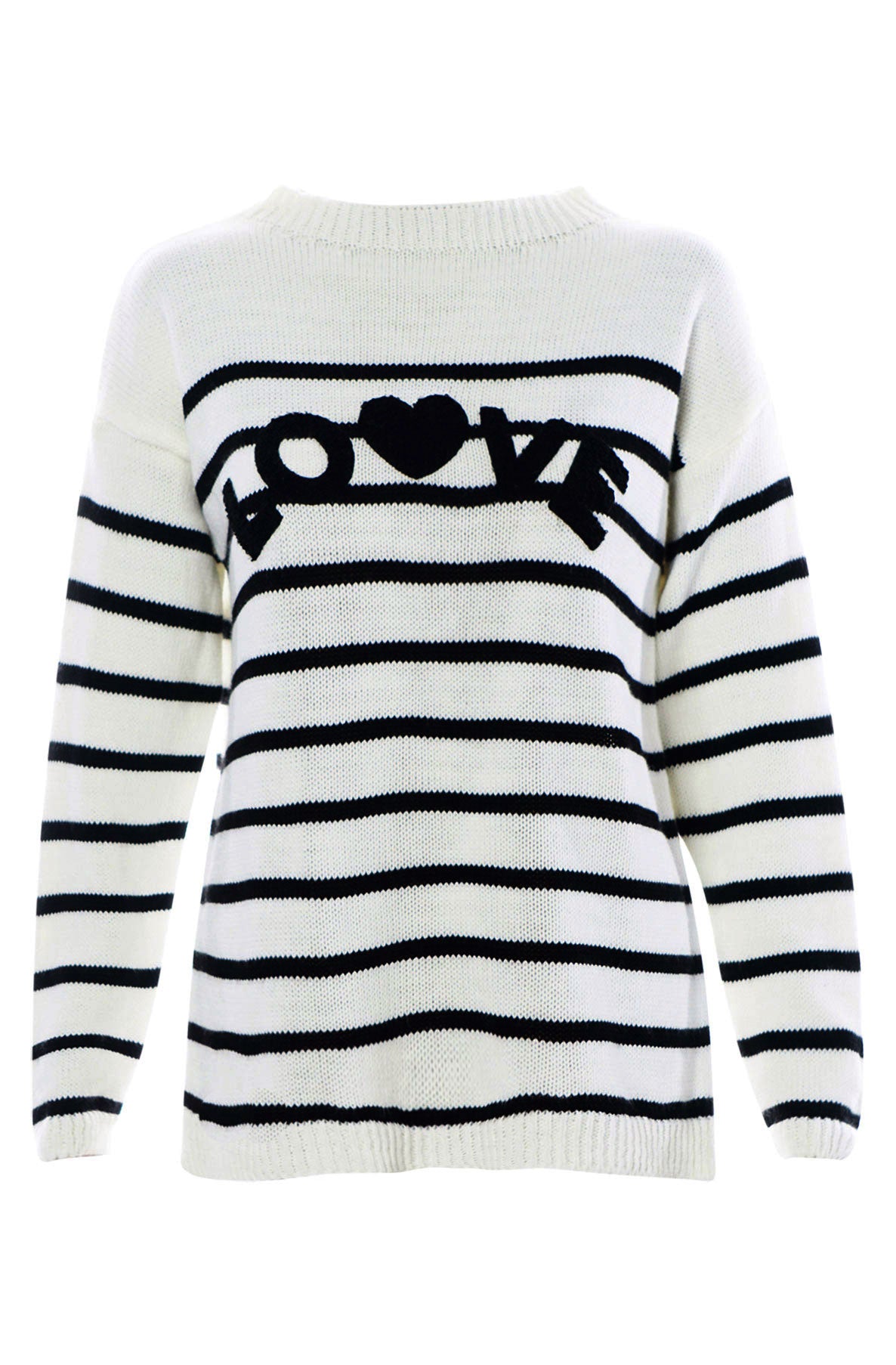 Bruna Striped 'LOVE' Knitted Jumper Sweater Top-Ivory