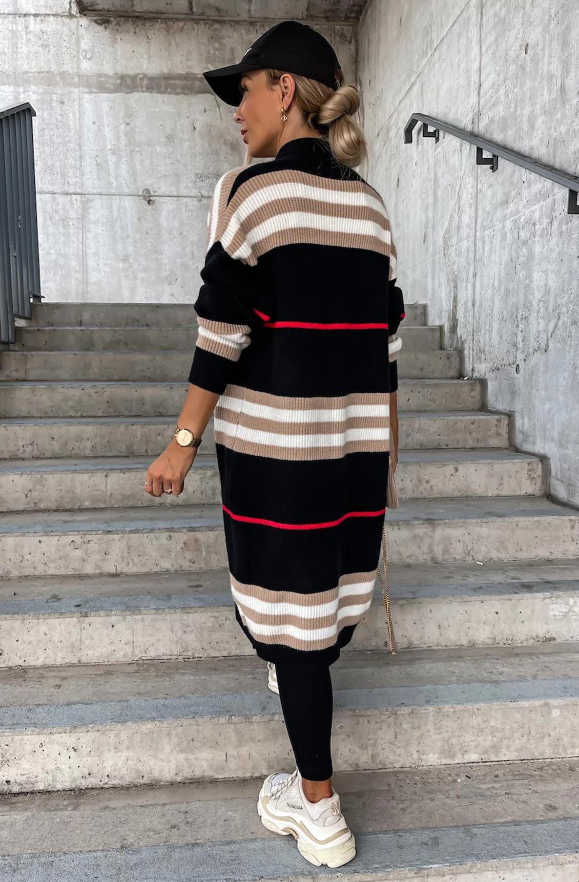 Christie Striped Longline Knitted Cardigan-Black