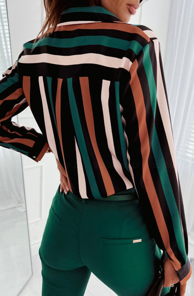 Frances Stripes Print Shirt Blouse Top
