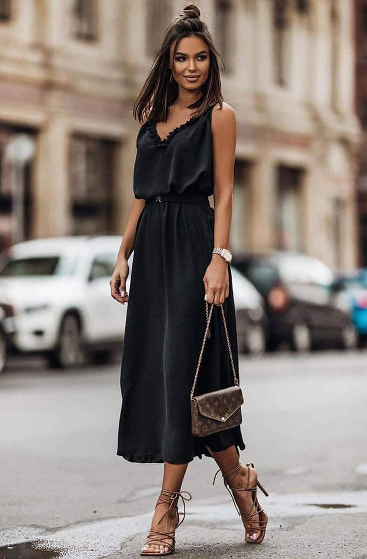 Giovanna Belted Maxi Dress-Black