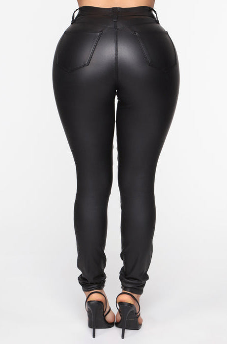 Jordan PLUS SIZE Faux Leather Pocket Detail Trousers-Black