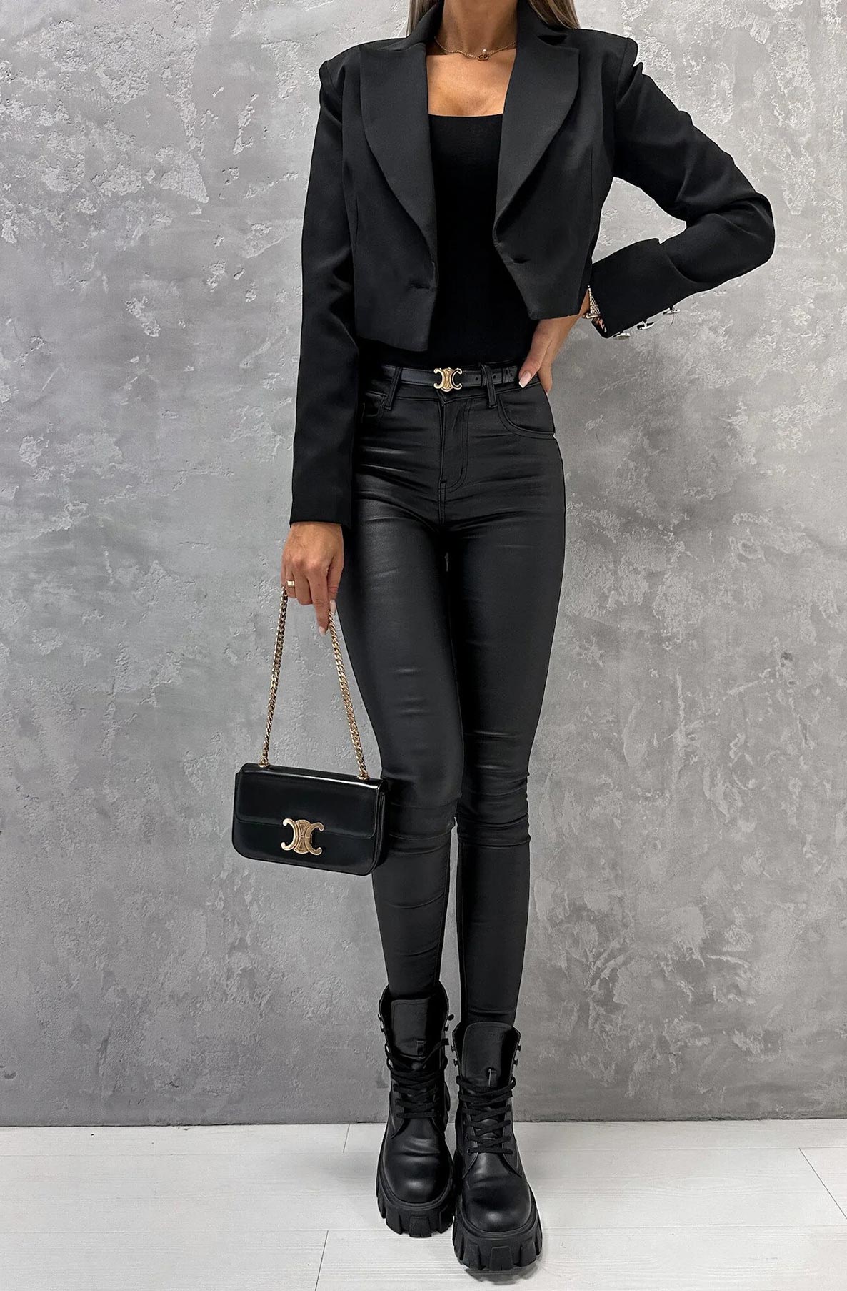 Jordan Faux Leather Pocket Detail Trousers-Black