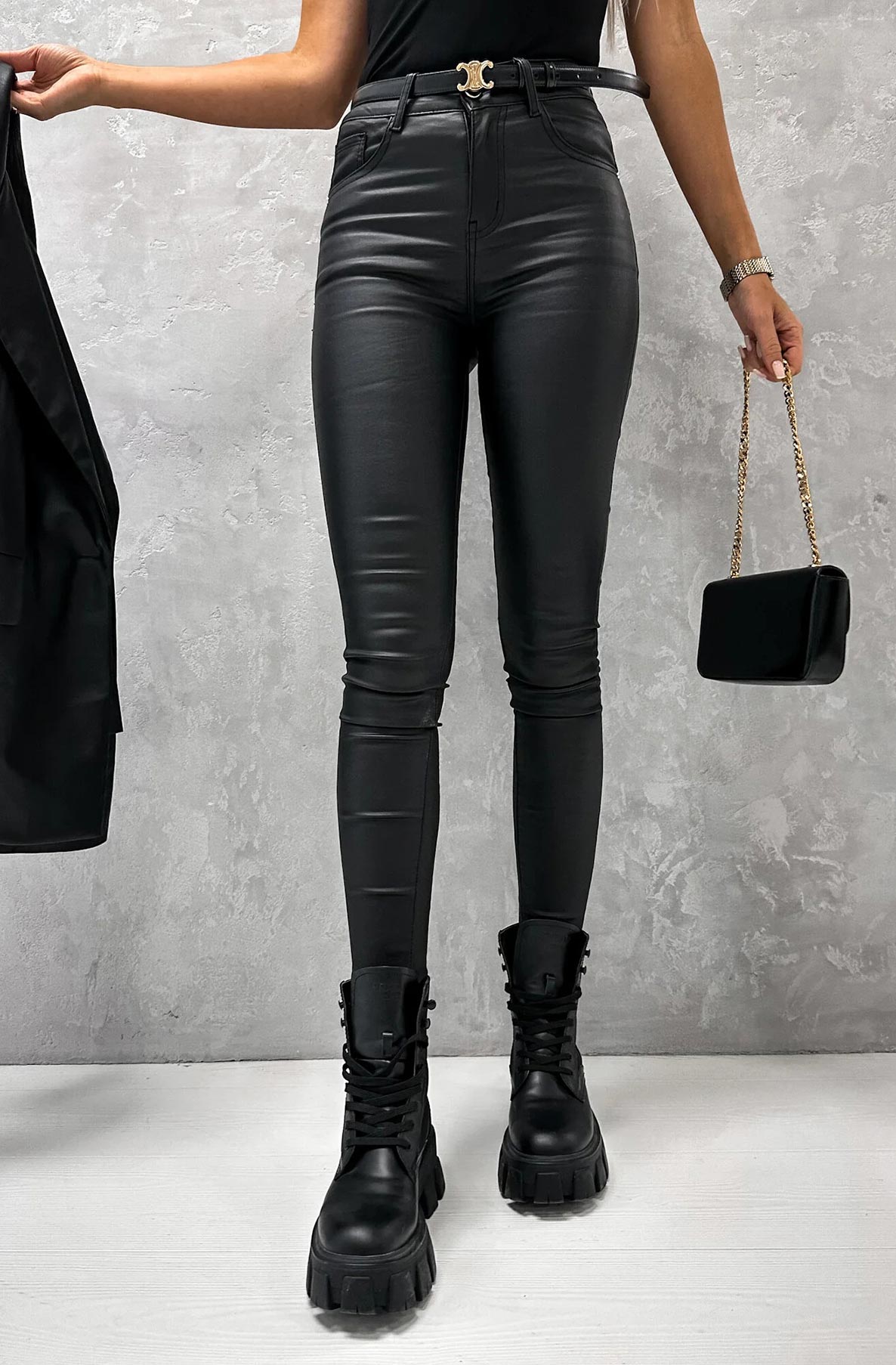 Jordan Leatherette Pocket Detail Trousers-Black