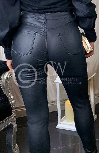 Jordan Leatherette Pocket Detail Trousers-Black