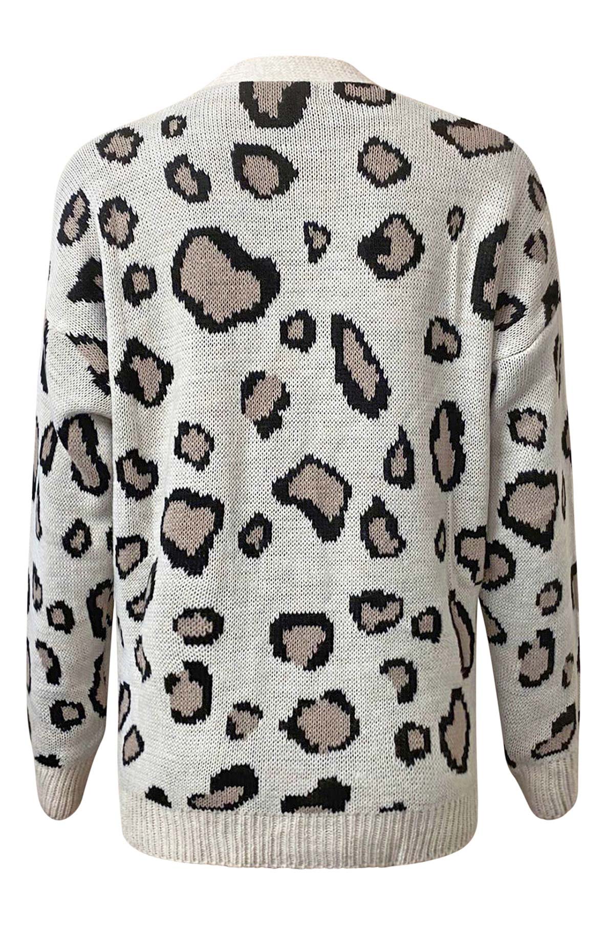 Lynda Leopard Print Knitted Cardigan-Stone