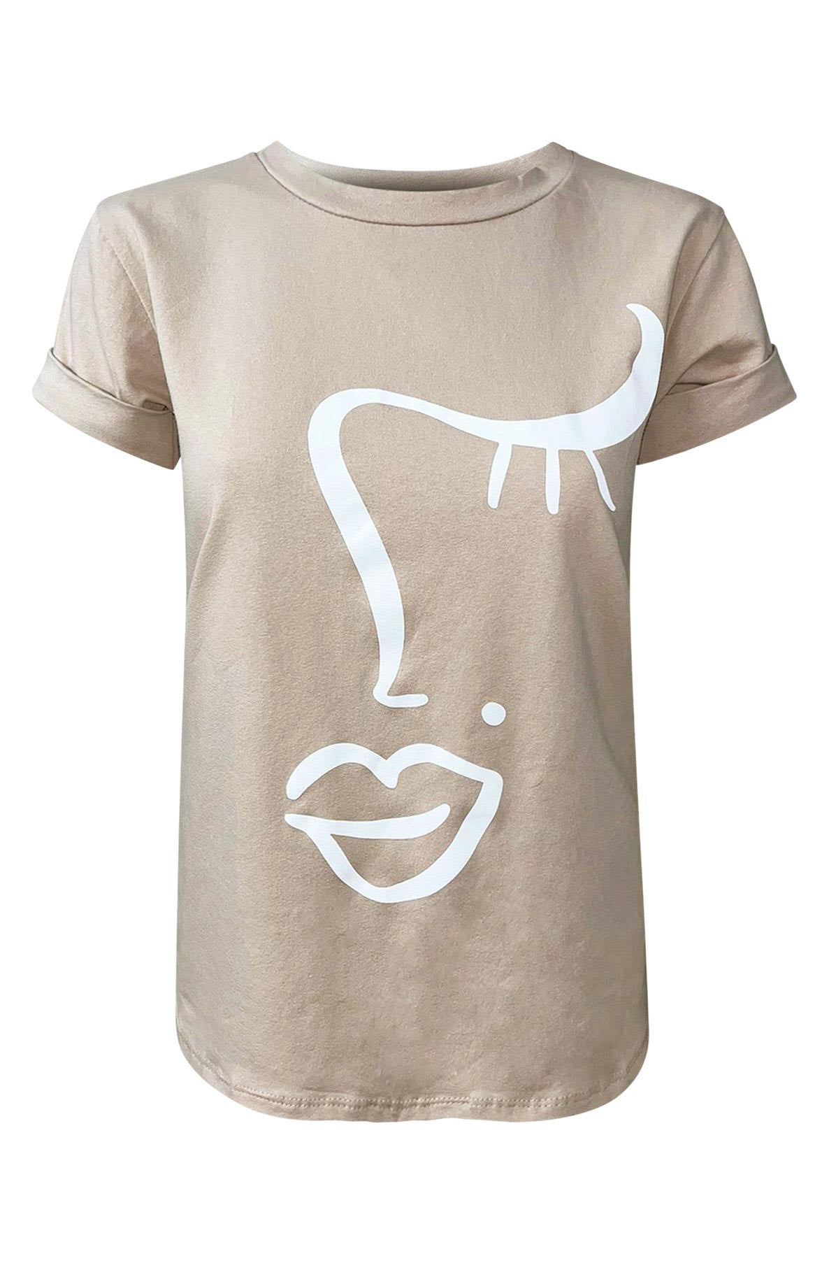 Madonna Face Abstract Print T-Shirt-Stone