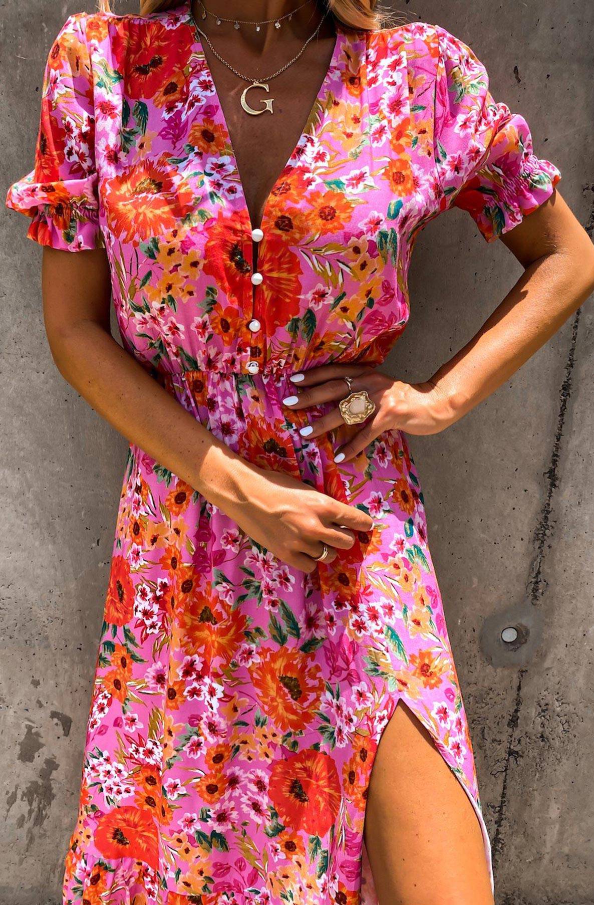 Milani Floral Side Slit Midaxi Dress - Catwalk Wholesale - wholesale clothing