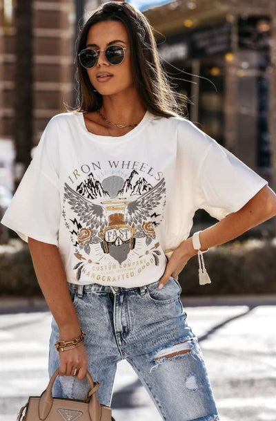 Moria 'Iron Wheels' Printed T-shirt Top