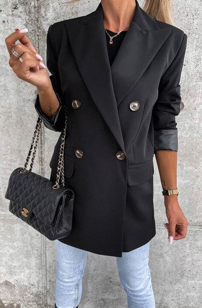 Myla Oversized Faux Leather Blazer Jacket-Black