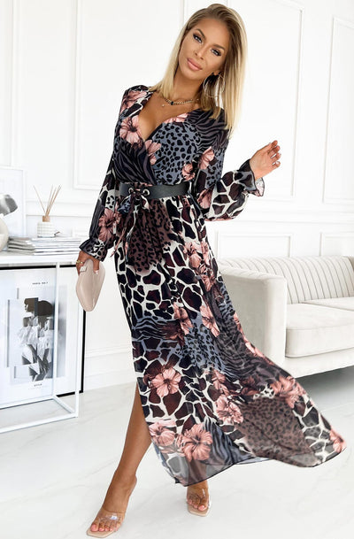 Thandie PLUS SIZE Animal & Floral Print Chiffon Maxi Dress