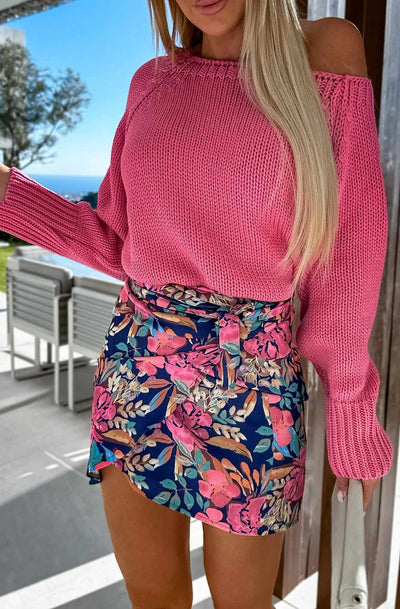 Tylina Floral Wrap Around Skirt-Pink