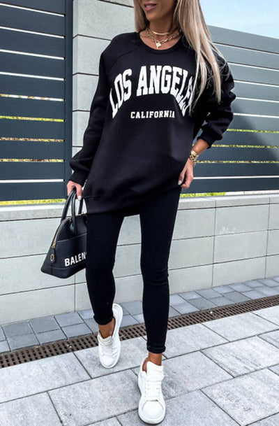 Vail Oversized 'LA California' Printed Jumper Sweatshirt-Black