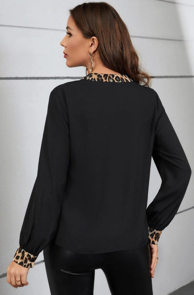 Zahara Contrast Leopard Print Blouse Top