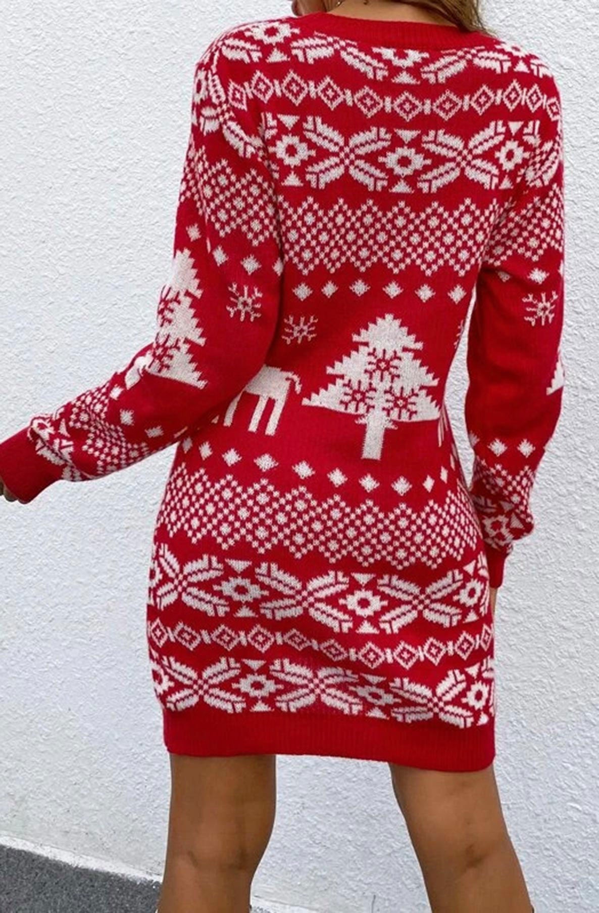 Zaraya 'Christmas Tree' Knitted Jumper Dress-Red