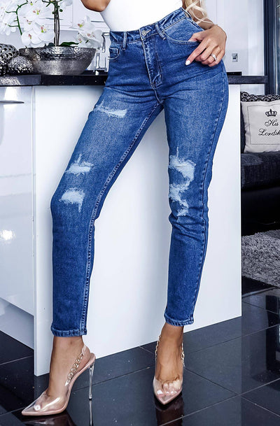 Faria Denim Ripped Mom Fit Jeans - Catwalk Wholesale - wholesale clothing