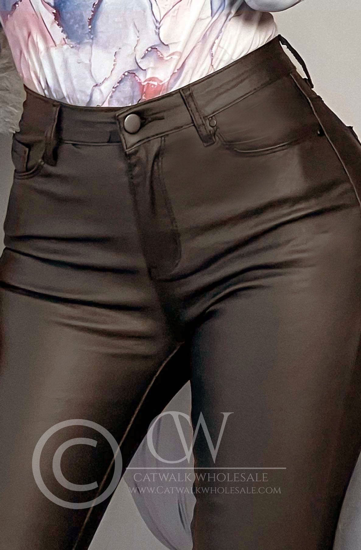 Jordan Leatherette Pocket Detail Trousers-Dark Brown