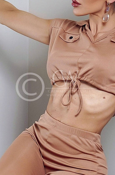 Melodie Ribbed Two Piece Loungewear Co-Ord Set-Brown